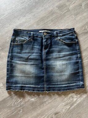 🧡3/15 KanCan Los Angeles Wash Distressed Stretch Mini Denim Skirt Women's 27